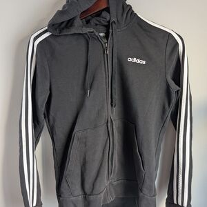 Adidas Essentials 3-Stripe Full Zip Hoodie Black White Women Size Medium DP2419